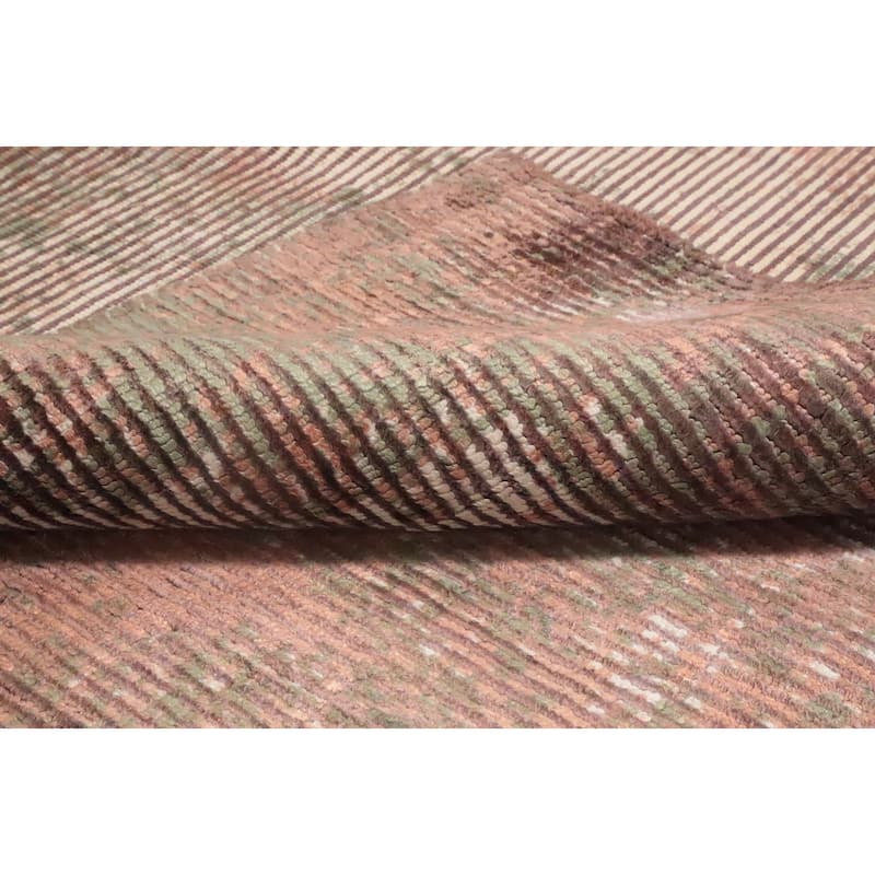 Hand Knotted Oriental Viscose Silk Carpet Modern Abstract Oranges & Rust Abstract Area Rug - 7' 10'' X 5' 11''