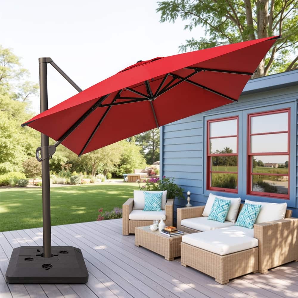13 ft x 10 ft Outdoor Aluminum Patio Cantilever Offset Umbrella with Base
