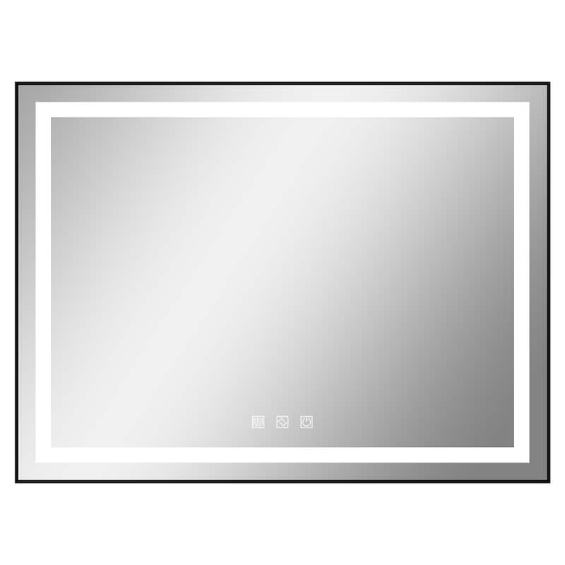 LED Black Framed Bathroom Vanity Mirror Wall Mounted Dimmable Anti-Fog Mirror - 48×36