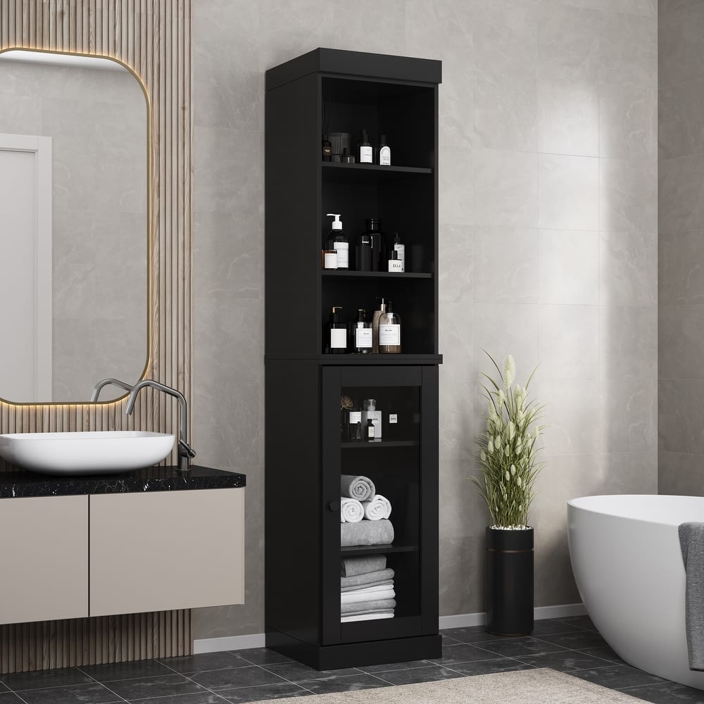 Palace Imports 100% Solid Wood 16.5" Bathroom Storage Cabinet with Clear Glass Doors and Adjustable Shelves