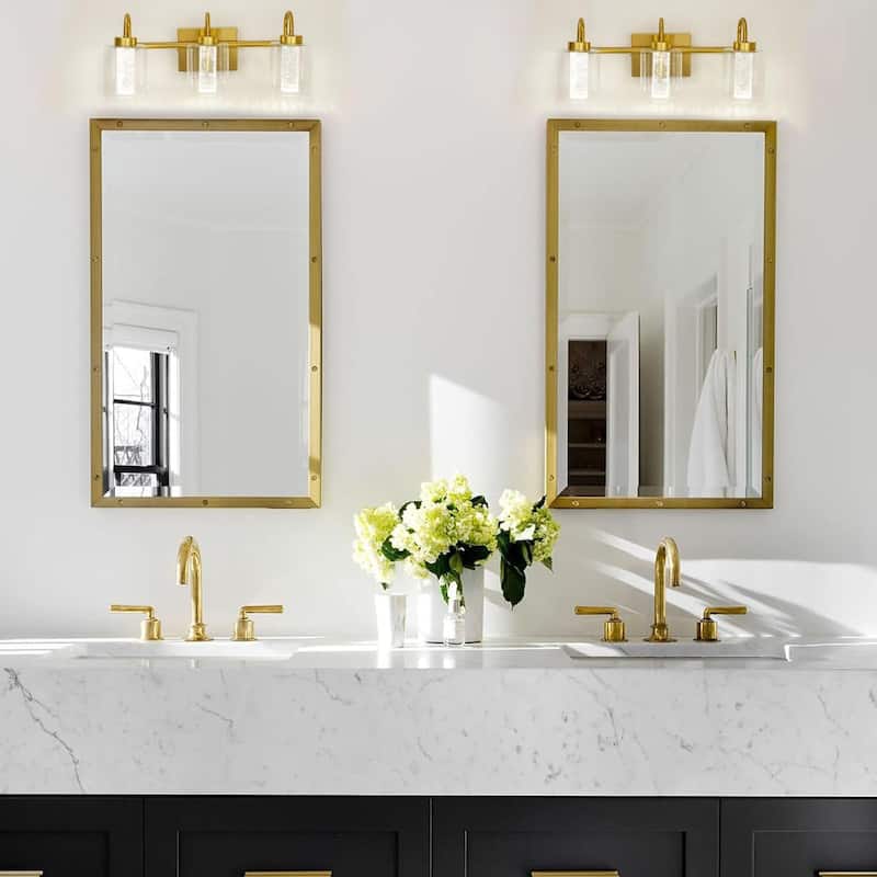 Mid-century Modern Brushed Gold Vanity Lights with Crystal Bubble Glass