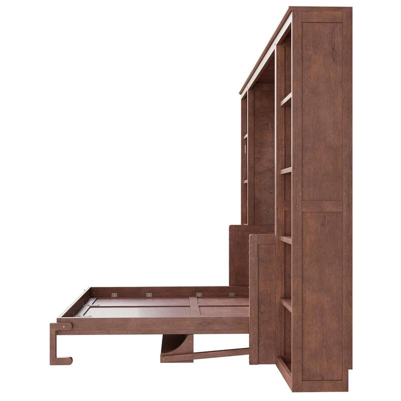 Dark Brown Murphy Bed with Bookshelf and Desk