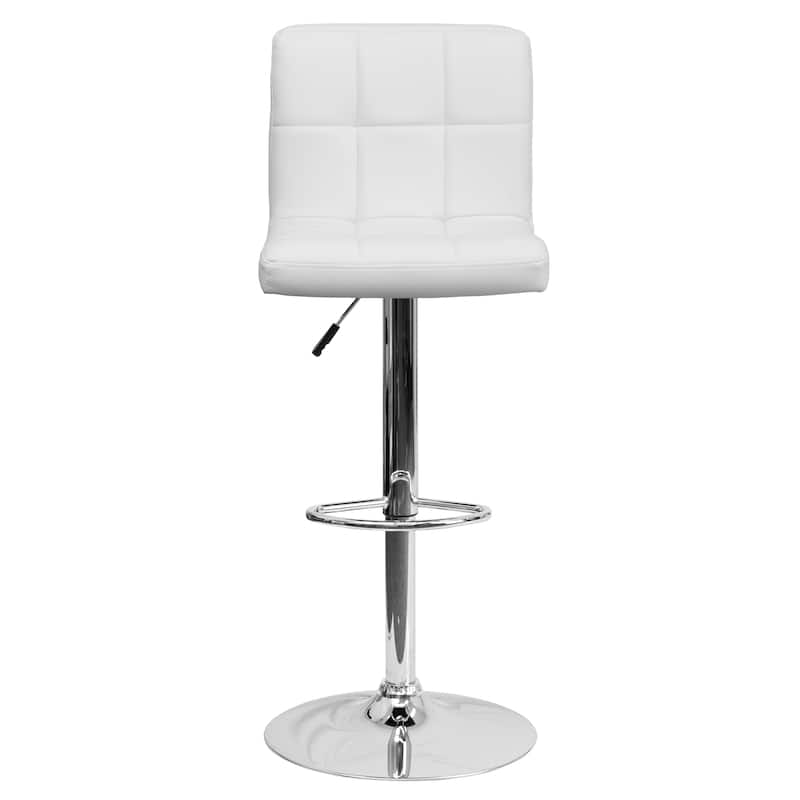 Contemporary Quilted Vinyl Adjustable Height Barstool with Chrome Base