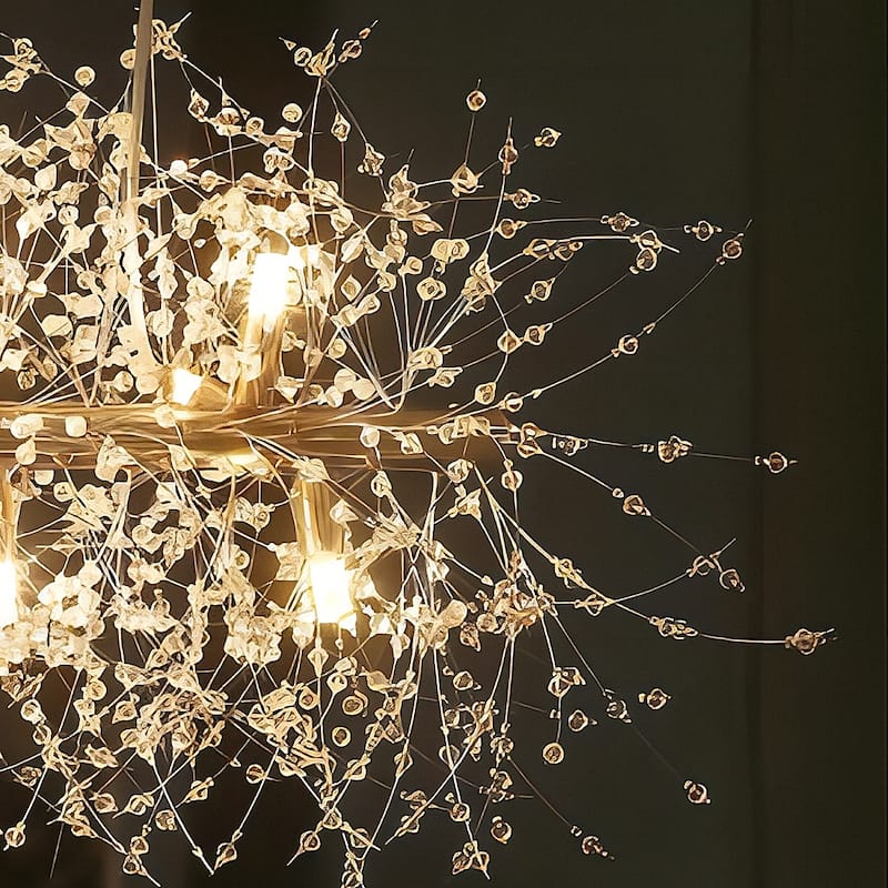 9/12-Light Linear Sputnik Crystal Beaded Pendant Light Firework Starburst Crystal Chandelier for Dining Room