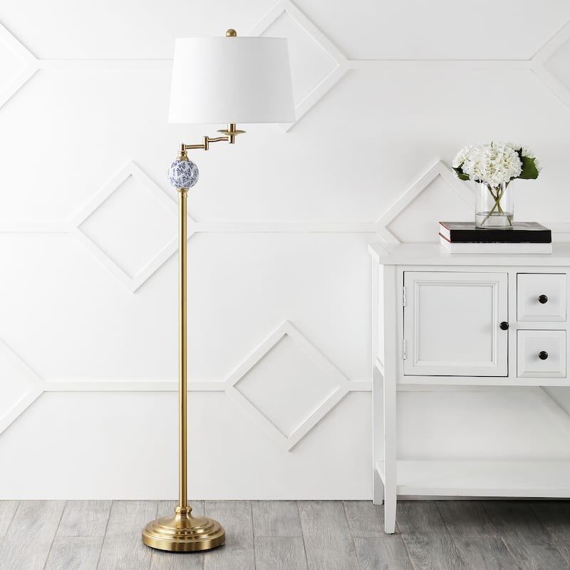 Pineapple 61.5" Classic Iron LED Floor Lamp, Transitional Gold with Blue and White by JONATHAN Y