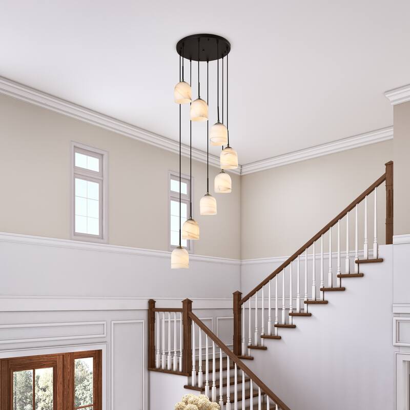 Artcraft Crema 8-Light Chandelier 18.5" - Black with Brushed Brass Accent - Black, Brushed Brass