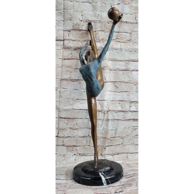 Signed Original Collett Gymnast Balancing Ball Bronze Sculpture Statue 24 Inches X 12 Inches