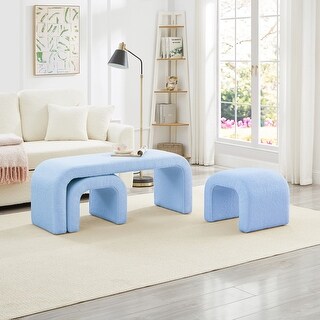Set of 3 U-Shaped Modern Bench Teddy Ottoman Bench, Small Sofa Footrest Extra Seating, 44+18 Inch Bench Bench & Ottoman