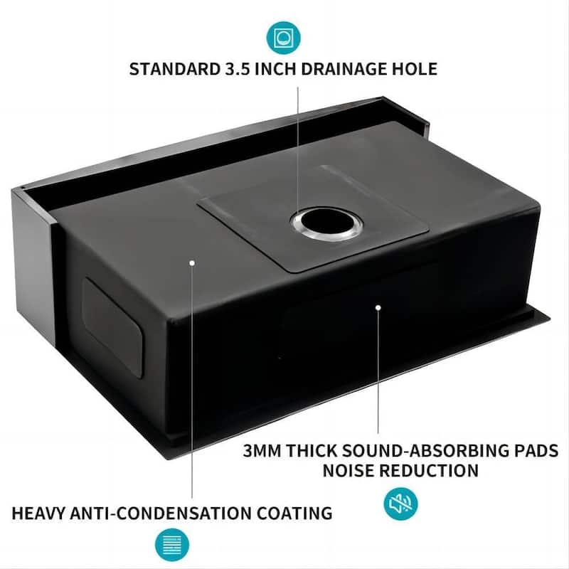 30" 33" 36" Gunmetal Black Farmhouse Sink Apron Front Kitchen Sink