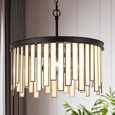 Tifany Modern 3-Light Drum Black Chandelier Glass Foyer Island Light for Dining Room - D16"* H15"
