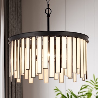 Tifany Modern 3-Light Drum Black Chandelier Glass Foyer Island Light for Dining Room - D16"* H15"