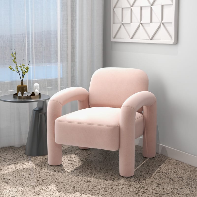 SEYNAR Mid-Century Modern Velvet Upholstered Accent Chair for Living Room - Pink