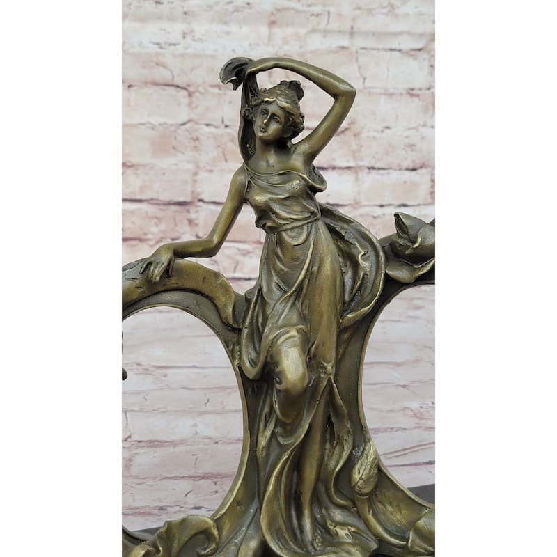 Art Nouveau Bronze Lady Figural Picture Frame Hot Cast Detailed Maiden Sculpture
