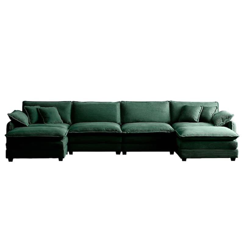 6-piece Oversized Corduroy Upholstered U-Shaped Modular Sectional Sofa with 2 Removable Ottoman and Free Combination
