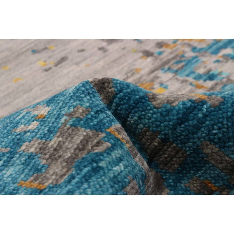 ECARPETGALLERY Hand-knotted Mystique Blue, Grey Wool Rug - 8' x 9' 11"