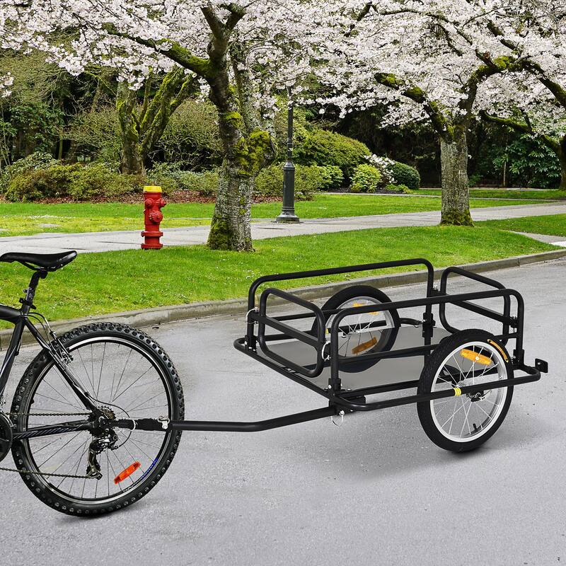 Foldable Bike Cargo Trailer with Steel Frame, Detachable Walls, and 16-Inch Wheels