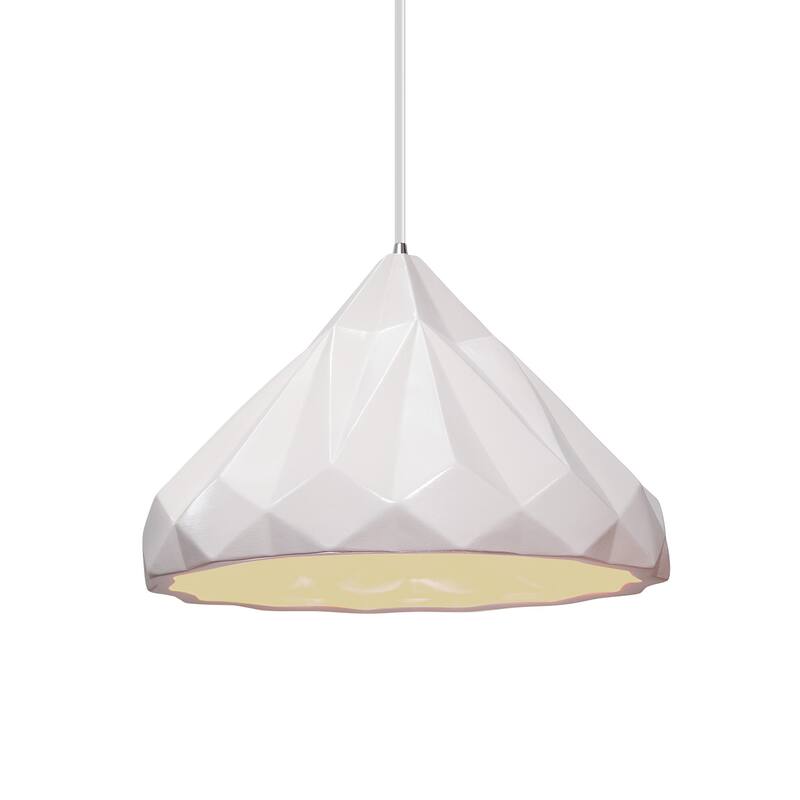 Radiance Collection Geometric 1-light Matte White Pendant with White Cord - Polished Chrome