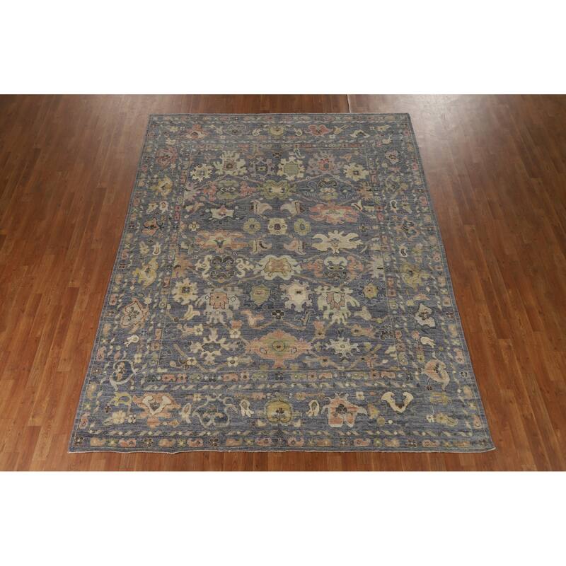 Hand Knotted Oriental 100% Wool Carpet Transitional All-Over Navy Blue & Blues Oushak Area Rug - 10' 3'' X 8' 0''