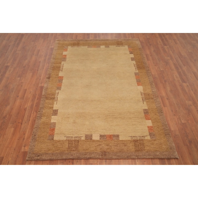 Hand Knotted Oriental 100% Wool Carpet Modern Geometric Beige & Ivories Gabbeh Area Rug - 7' 9'' X 5' 5''