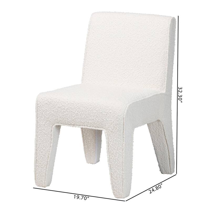 Helios Boucle Dining Chair - Modern Armless Upholstered Accent Chair, Soft White, Minimalist Design
