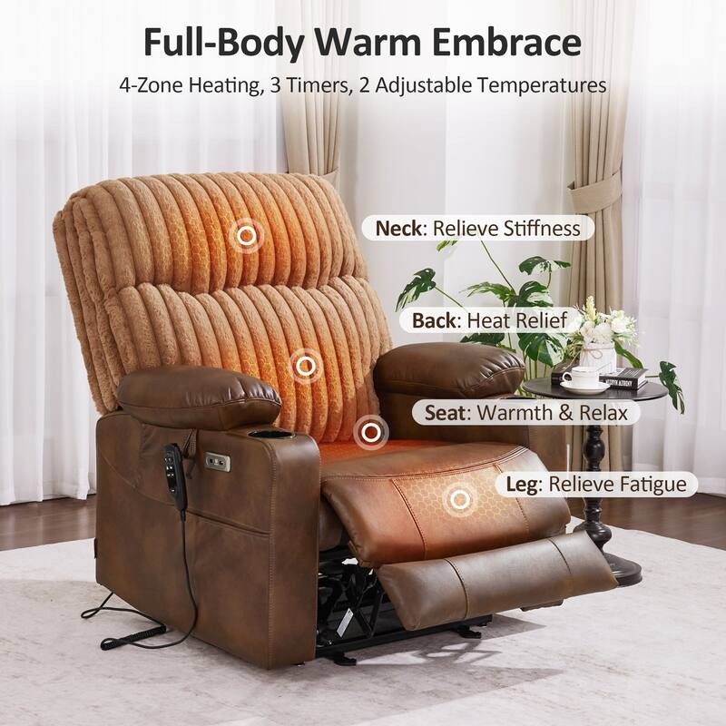 MCombo 180° Lay Flat Power Lift Recliner Chair for Elderly, Dual Motor Lift Chair with Full-Body Heating for Sleeping