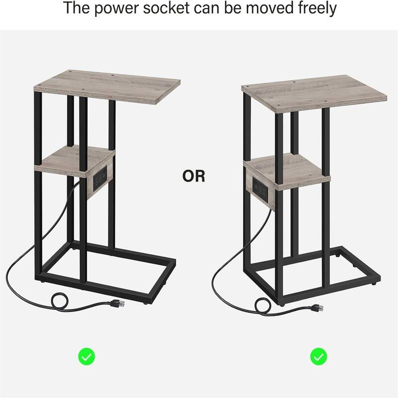C Shaped End Table with Charging Station - 11.8"D x 15.4"W x 23.4"H