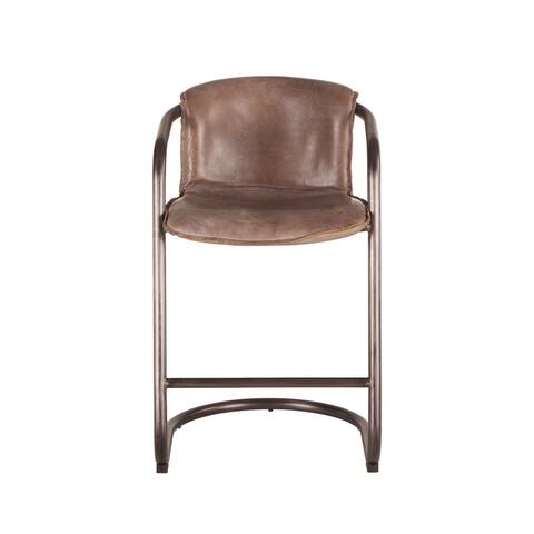 Chiavari Set of 2 Distressed Jet Brown Leather Counter Chairs