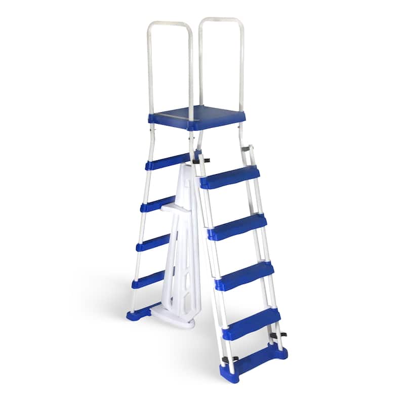 Blue Wave 52-in A-Frame Pool Ladder with Safety Barrier and Removable Steps - Blue