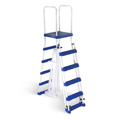 Blue Wave 52-in A-Frame Pool Ladder with Safety Barrier and Removable Steps