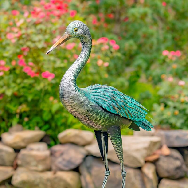 Set of 2 41.5" Tall Stylized Teal Metallic Crane Garden Figurines