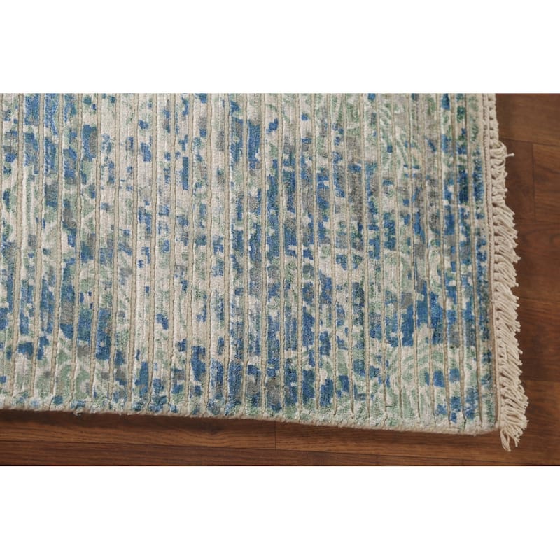 Striped Abstract Area Rug Hand-Knotted Wool Carpet - 5'7" x 7'6"