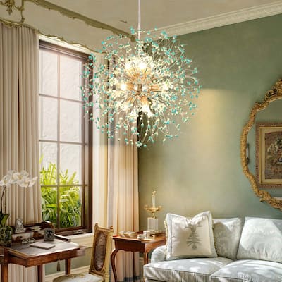 9-Light Modern Linear Starburst Firework Chandelier Green Dandelion Sputnik Island Pendant