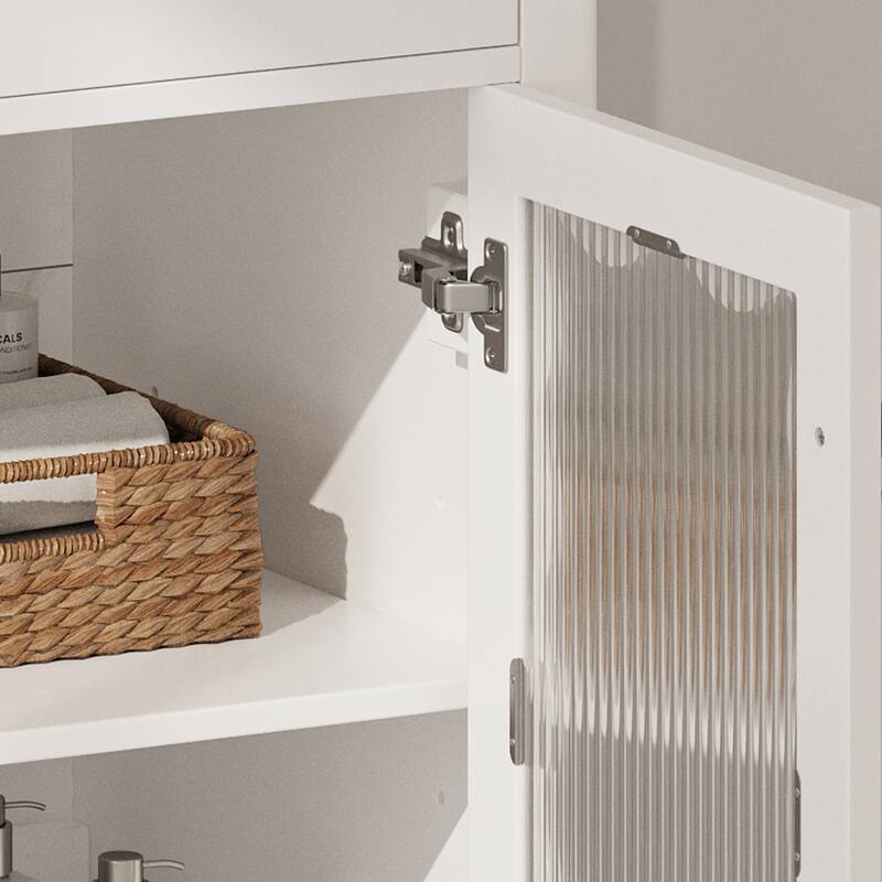 Bathroom Vanity with Sink, Bathroom Cabinet with Tempered Glass Doors & Adjustable Shelves, Wood Bathroom Storage Cabinet