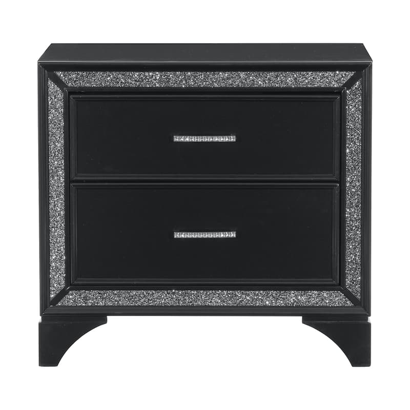 Glamourous Peal Metallic 1pc Nightstand of 2x Drawers Faux Crystal Handles Modern