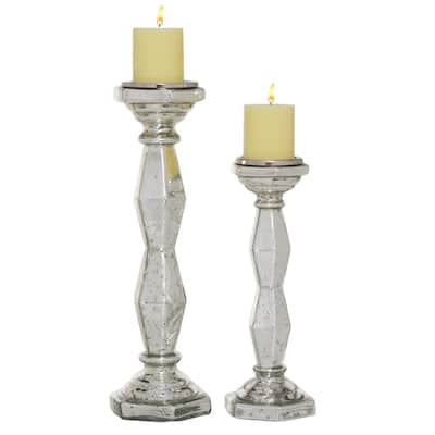 Glass Candle Holder - Set of 2 Silver - Roche River Decor - 5"W x 14"L x 18"H