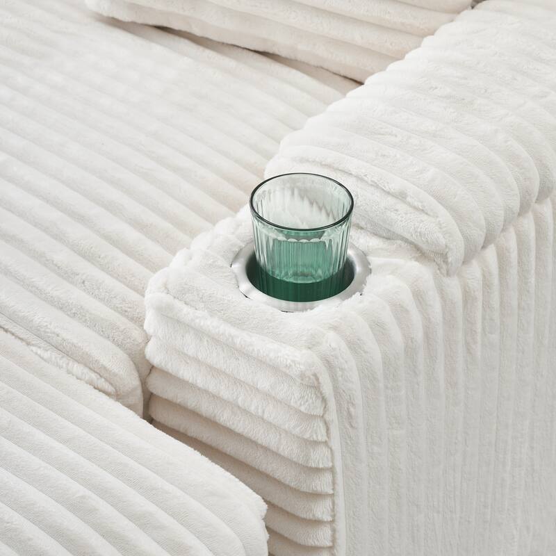 Corduroy Accent Chair & Storage Ottoman Set of 2, Single Sofa Armchair Lounge Chair with Pillows & Cup Holders