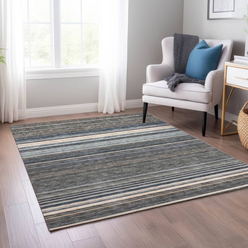 Machine Washable Indoor/ Outdoor Ombre Stripes Chantille Rug