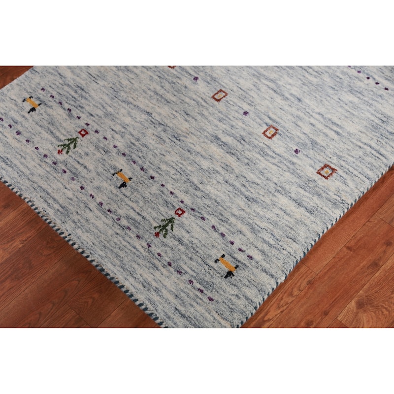 Hand Knotted Oriental 100% Wool Carpet Tribal Animal Pictorial Beige & Ivories Gabbeh Area Rug - 5' 9'' X 2' 9''