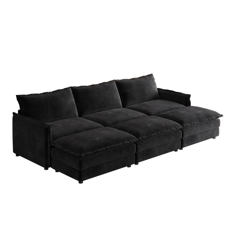 109" Corduroy 3-Seater Cloud Sectional Sofa with 3 Ottomans