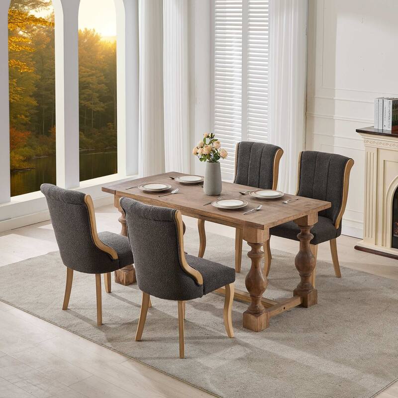 GDF Studio- Snow Velvet Mid-Century Dining Chair with Curved Wood Legs, Set of 2