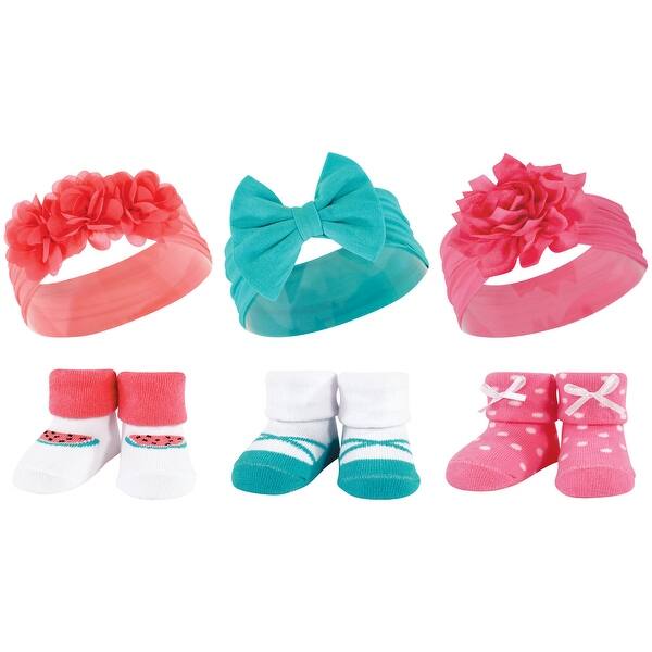 slide 1 of 1, Hudson Baby Infant Girls Headband and Socks Giftset, Teal Coral, One Size - Teal Coral Teal Coral - One Size