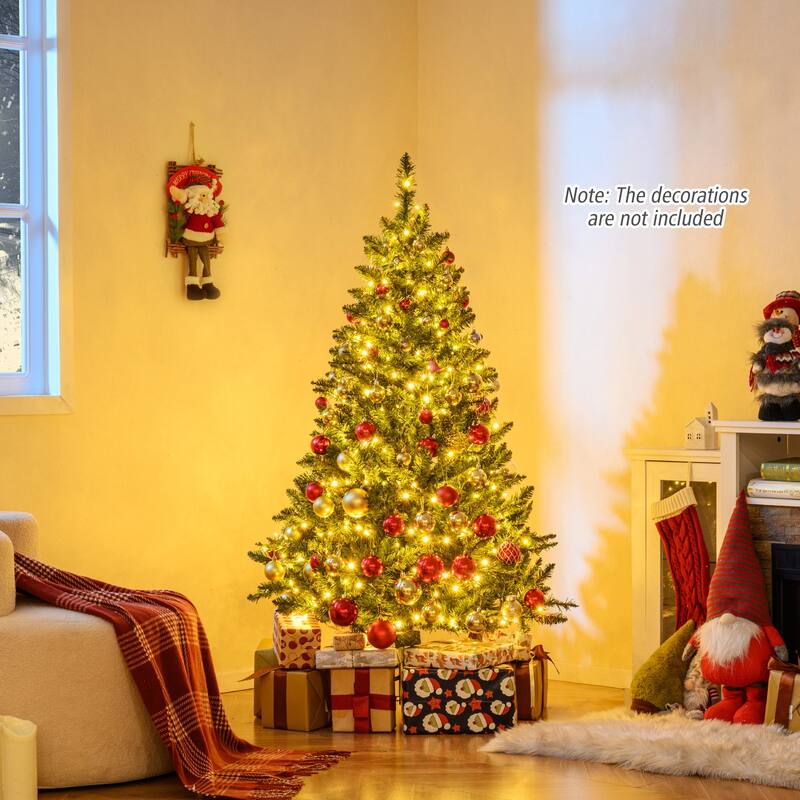 Gymax Artificial Christmas Tree w/990 Branch Tips 1000 Warm White LED