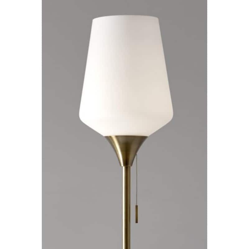 71" Brass Torchiere Floor Lamp with White Glass Shade and Traditional Metal Pole Lamp for Living Room - 71”H x 8.5”W x 8.5”D