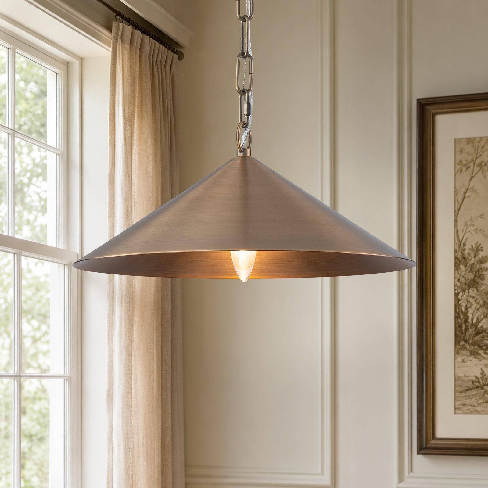 14.8-in 1 Light Anti Bronze Cone Metal Pendant Light Hanging Lighting - 14.76 inch