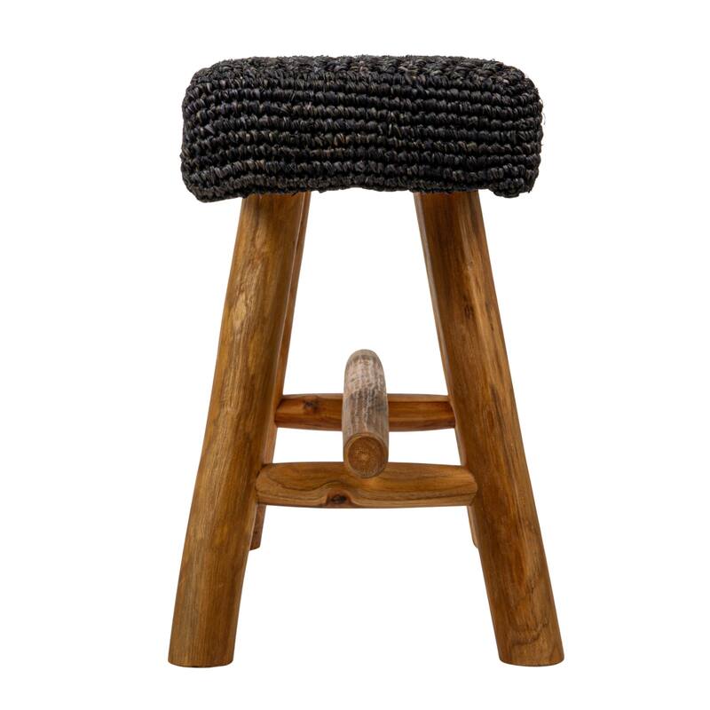 Woven Mendong and Teakwood Stool