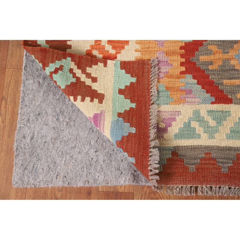 Hand Woven Oriental 100% Wool Carpet Southwestern Geometric Red Kilim Area Rug - 6' 3'' X 4' 11''