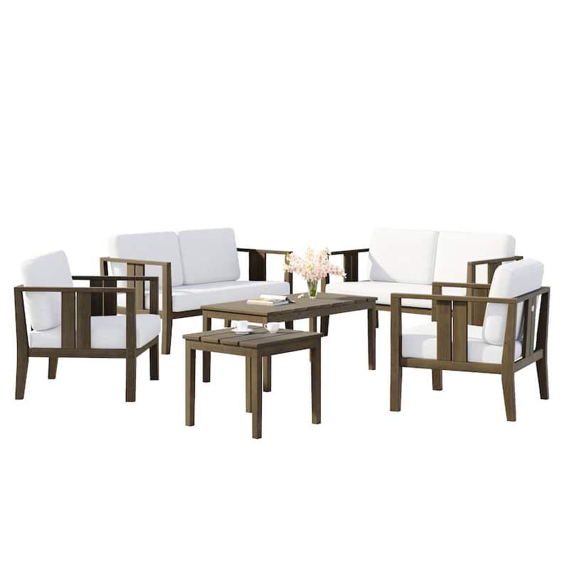 6-Piece Outdoor Furniture Solid Teak Patio Conversation Set with Table