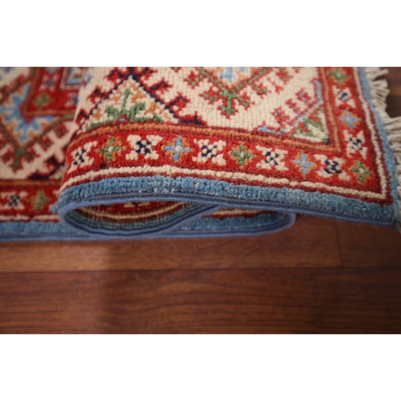 Traditional Kazak Foyer Rug Hand-Knotted Blue Wool Carpet - 2'0" x 2'9"