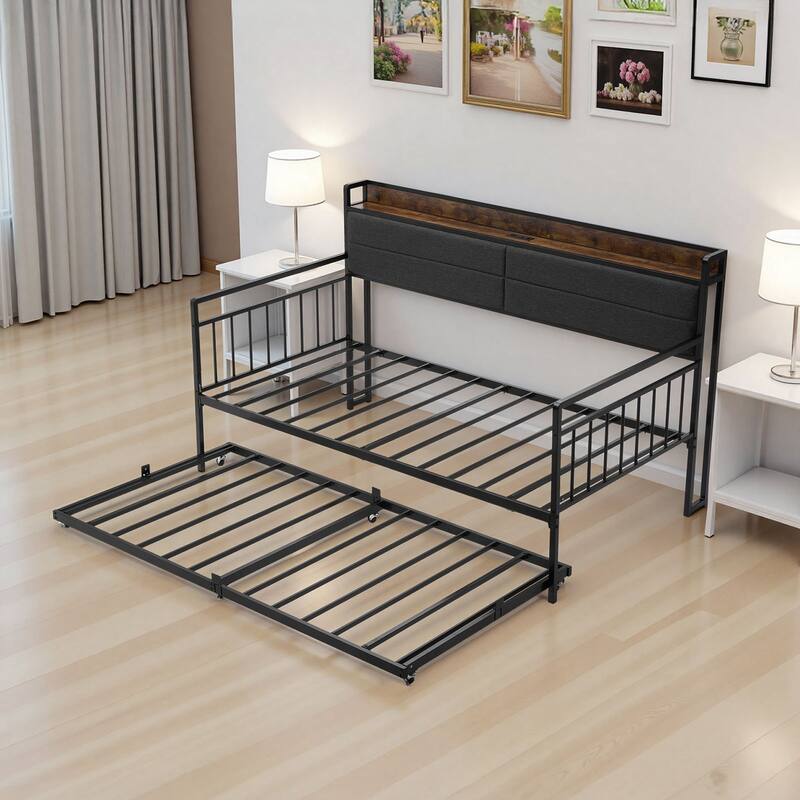 Daybed with Trundle and Charging Station for Small Apartments