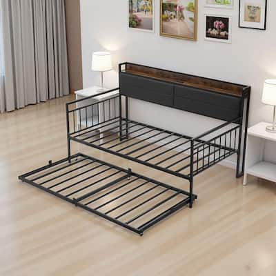 Daybed with Trundle and Charging Station for Small Apartments